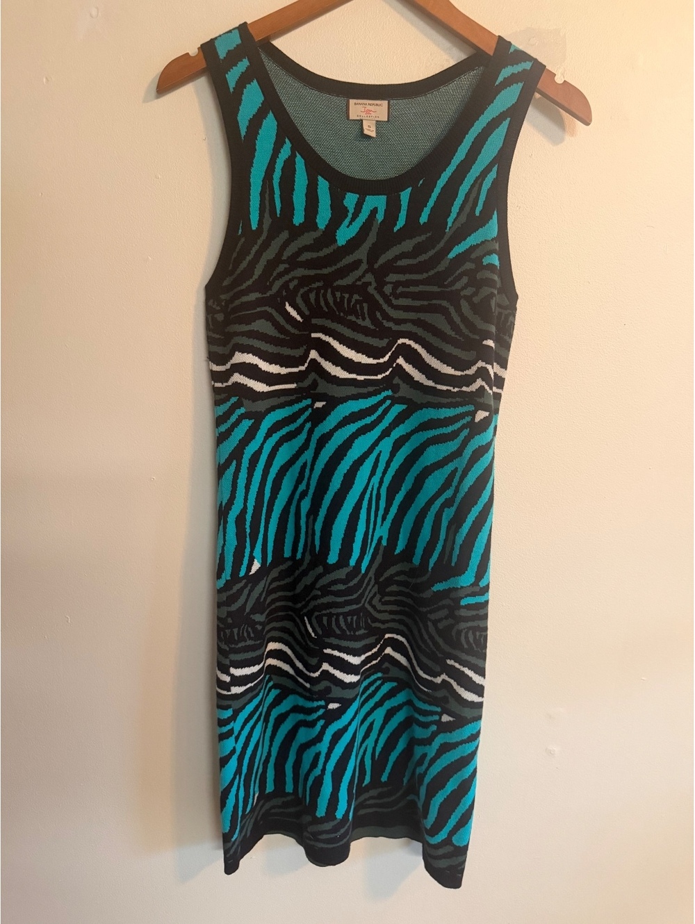 Turquoise Zebra Print Tank Knit Dress Size Small